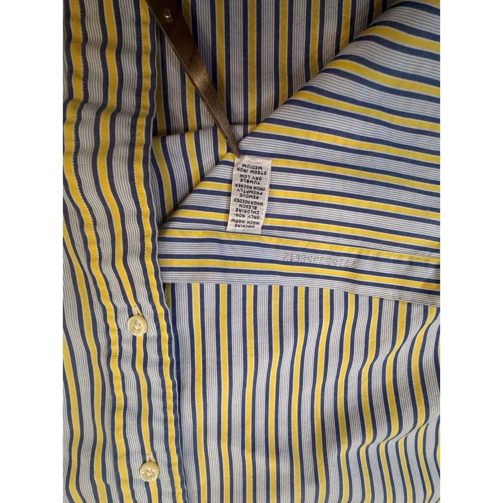 Polo Ralph Lauren Yarmouth Shirt 15.5 33 M Blue Yellow Stripe Button Down
